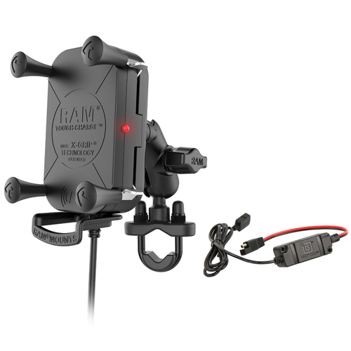 RAM-B-149Z-A-UN12W-V7M - RAM TOUGH-CHARGE WIRELESS WITH X-GRIP TECHNOLOGY WITH UBOLT MOUNT AND MOTORCYCLE HARDWIRE CHARGER