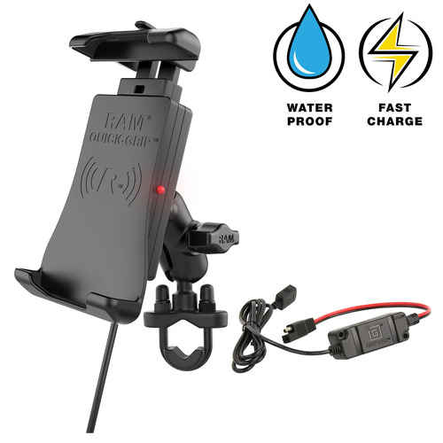 RAM-B-149Z-A-UN14W-V7M-1 - RAM QUICK-GRIP 15W WIRELESS WITH UBOLT MOUNT AND MOTORCYCLE HARDWIRE CHARGER