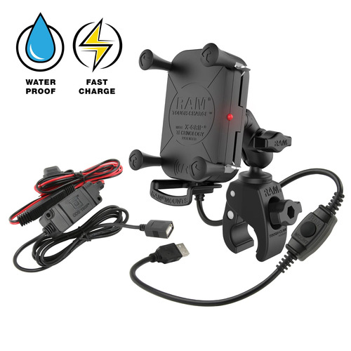 RAM-B-400-A-UN12W-V7M-1 - RAM TOUGH-CHARGE 15W WIRELESS WITH X-GRIP TECHNOLOGY WITH TOUGH CLAW MOUNT AND MOTORCYCLE HARDWIRE CHARGER