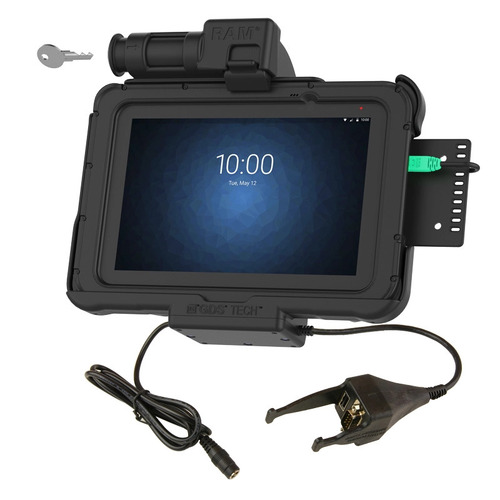 RAM-HOL-ZE10PDKL-DB9U - RAM POWER & DATA SPRING LOADED KEY LOCK CRADLE FOR ZEBRA ET5X 8.3" SERIES TABLETS WITH 5.5MM FEM DC, DB9 MALE, & USB A